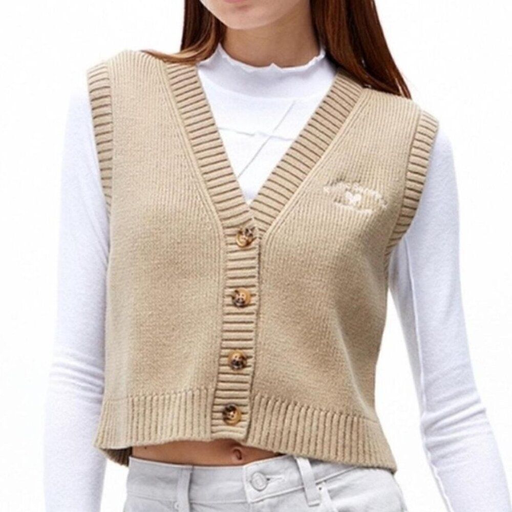 PacSun Pacific Sunwear Sweater Vest Size S Tan Button Front Swank Tank Academia